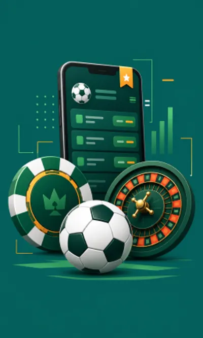 Illustration representing global sports betting with football, roulette and casino elements